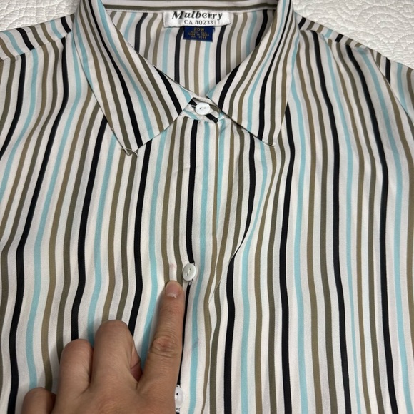 Mulberry Silk Striped Blouse in Gray and Cream - Picture 7 of 9